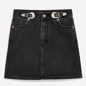 TOPSHOP | Black Denim Skirt with Silver Western Buckles 8